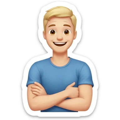 Arms crossed, holding neck, laughing guy sticker