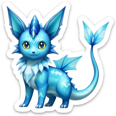 Shiny Sparkly Exotic Colorful Vaporeon-Glaceon-Amaura-Aurorus-Fakémon-hybrid-creature (full body)  sticker