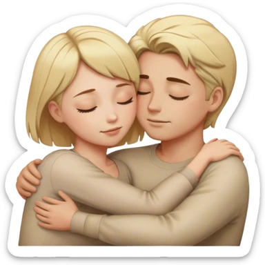 Couple hug with blond hair man and brow short hair girl closed eyes sticker