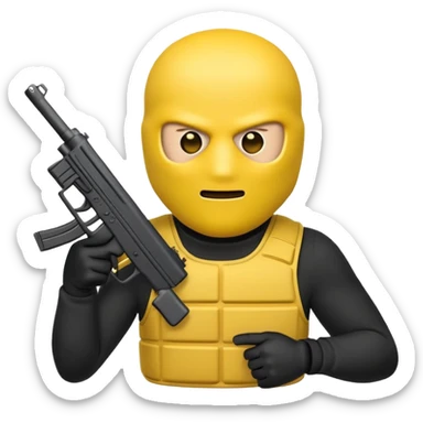 Yellow emoji with a ski mask on pointing a Glock at the user sticker