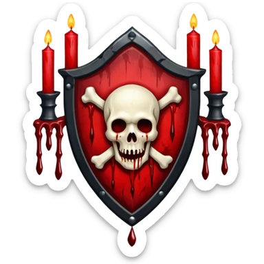 Creepy shield badge, candles, bones, blood dripping, gothic horror design, no background
 sticker