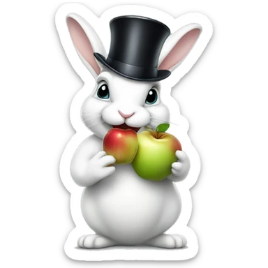 White Rabbit in top hat eating an apple  sticker