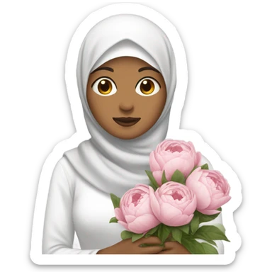 Woman white don’t face with hijab holding peonies sticker