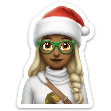 Girl with dinosaur glasses and Santa hat on sticker