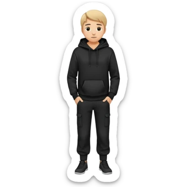 fullbody Mysterious shy caucasian man in black hoodie, hands in pockets and black pants sticker