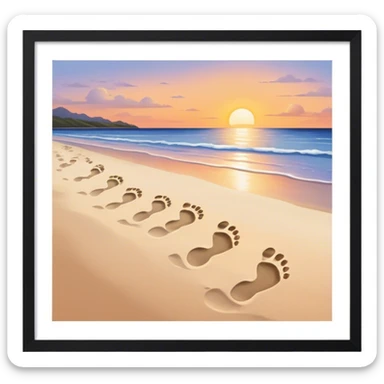 beach sunset. Two sets of footprints—one baby footsteps, the other larger childhood self and inner child sticker