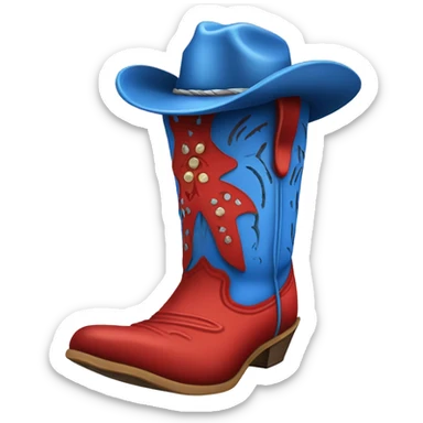 Tall blue and red cowboy boot with cowboy hat on top sticker