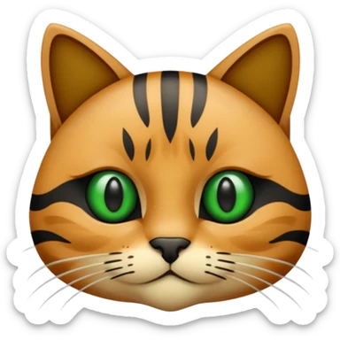 een bruine kat met zwarte strepen en groene ogen sticker