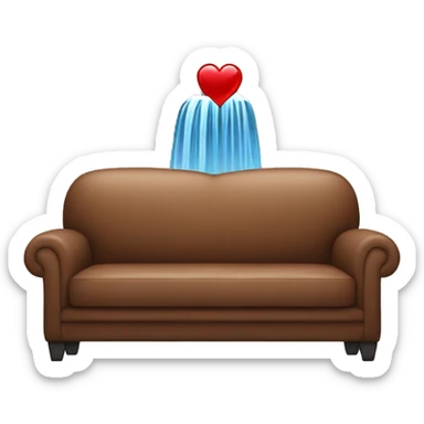 Brown sofa with a heart filled blanket with waterfalls sticker