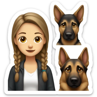 german shepherd with a girl with brown hair sticker