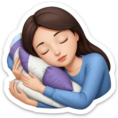 a beautiful brunette girl sleeping with a white pillow  sticker