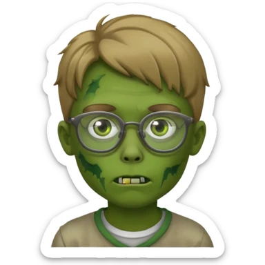 boy zombie with dark blonde hair and green skin and glasses sticker