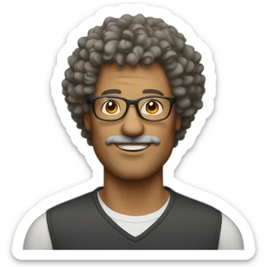 Middle-aged man with natural perm and glasses sticker