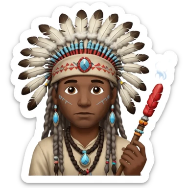 Black American man dark brown with dreads with a American Indian headdress with a peace pipe blowing smoke  sticker