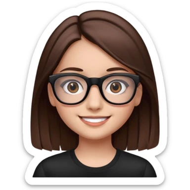 une ado, brune aux cheuveux tres fonces longs lisses blanche, ,lunettes carres noires, yeux bruns fonces joues rose sticker