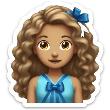 girl with tan skin and long brown hair with a blue ribbon in her hair sticker