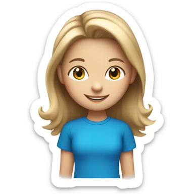 Little Girl, white skin, bronze hair, smile, tutor, bright blue t shirt, icon  sticker