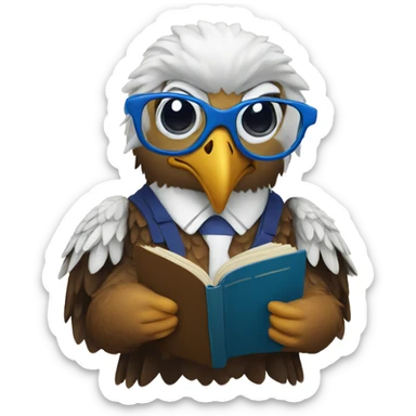 eagle with glasses reading a blue book  sticker