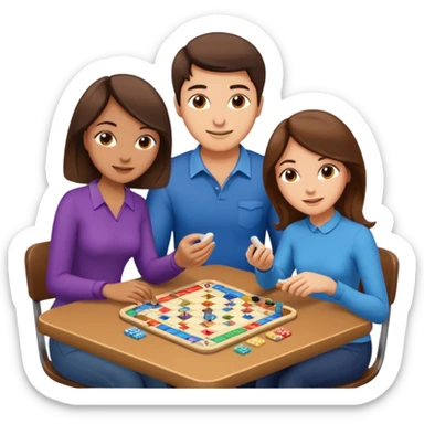 3 male and female brunette friends playing board game sticker