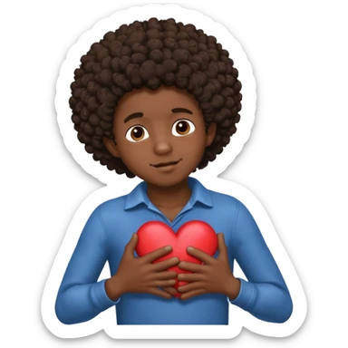 I want a black boy with chocolate skin and a small messy afro holding a heart close to his chest with his hands over the heart as if to present it to someone he loves. I want the words Aja on the heart. sticker