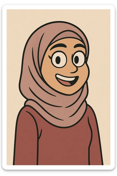 a girl wearing a hijab, friendly expression, simple background, modern illustration style sticker