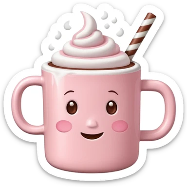 Light Pink mug of hot chocolate with marshmallows  sticker