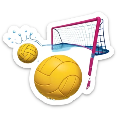 An icon featuring a yellow water polo ball floating on the water with goals in the background, inside a swimming pool. The design includes splashes and ripples, symbolizing the fast-paced action and strategy of water polo. Transparent background highlights. sticker