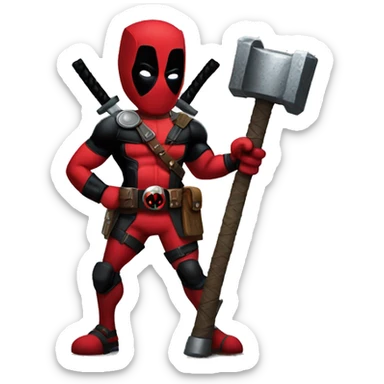 Deadpool holding thors hammer sticker
