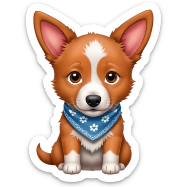 Red heeler puppy wearing a bandana around neck sticker