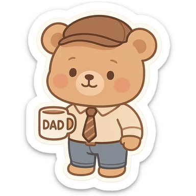 A teddy bear dresses like a dad holding a coffee mug  sticker