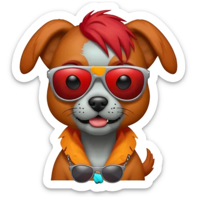 Zombie dog with red hair and sun glasses face sticker