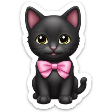 black kitten with pink bow sticker