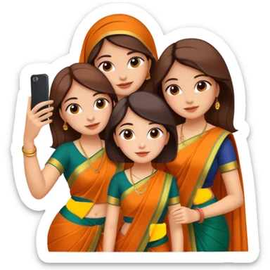 Three girls taking selfie in saree sticker