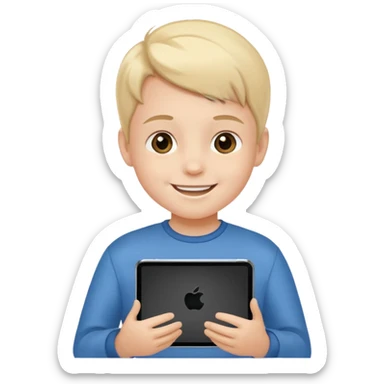 a kid is holding a Tablet  sticker