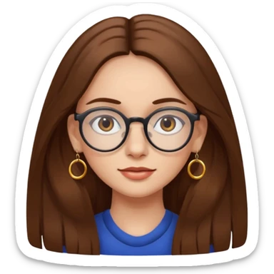 Women brown eye and brown long hair with glasses and circle earing sticker