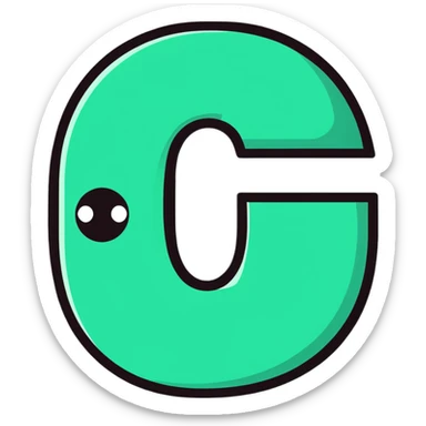 big bold letter C in lime green electric color with googly eyes on top sticker