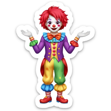 Clown – Bright makeup, red nose, colorful wig, exaggerated smile, full body sticker