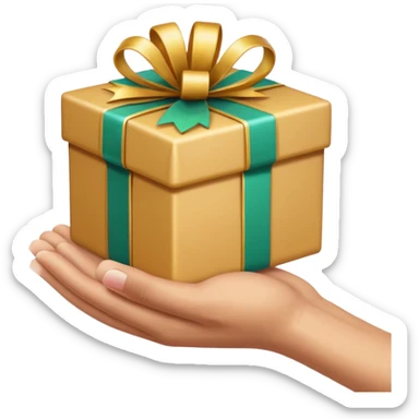 hand offering a present, apple emoji style, simple, clear, no text sticker