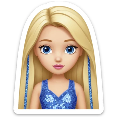 Cloe from Bratz with long blonde hair and periwinkle sequin outfit sticker