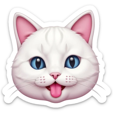 white cat with tongue out and eyes closed sticker