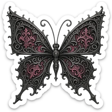 gothic butterfly, pink and silver, ornate and dramatic sticker