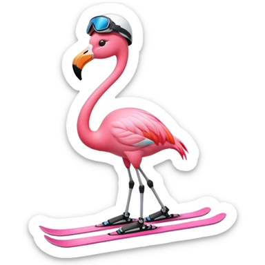 A Skiing Flamingo with ski helmet on the head , wearing ski goggles , ski and ski boots sticker
