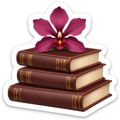 Dark academia 3 brown books with small burgundi orchid sticker