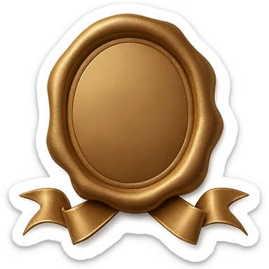 Add a decorative ribbon with a metallic sheen underneath the gold wax seal. Keep the background transparent. Maintain the style and look of the original image. sticker