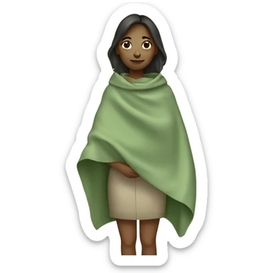 A girl wearing a sage green blanket  sticker