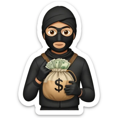 a robber with a money bag sticker
