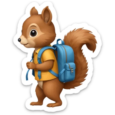 a squirrel walking with a backpack
 sticker