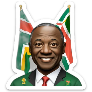 President Cyril Ramaphosa with the flag of South Africa behind him sticker