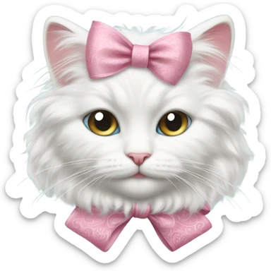 Fluffy white cat vintage rococo with pink bow sticker