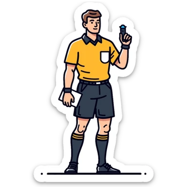 football referee with whistle and card, soccer official sticker